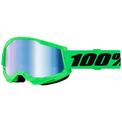 100% Strata 2 Goggle Neon Green Frame/Blue Mirror Lens#50028-10027 1
