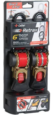 Caliber 13412 Self Rewind Tiedown Strap Kit 6" #13412 1