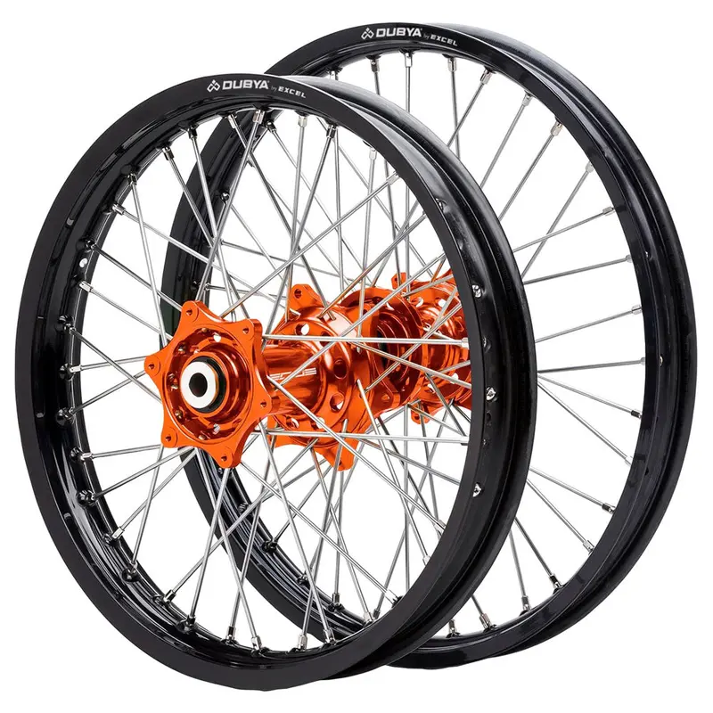 Dubya Edge Complete Front/Rear Wheel Set 1.60 X 21 / 2.15 X 18 Black Rim/Orange Hub #80-3522Ob 1