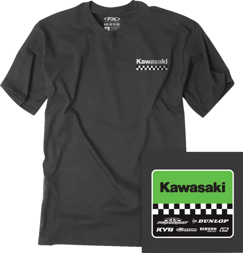 Factory Effex Kawasaki Starting Line T-Shirt Heather Charcoal Medium#27-87102 1