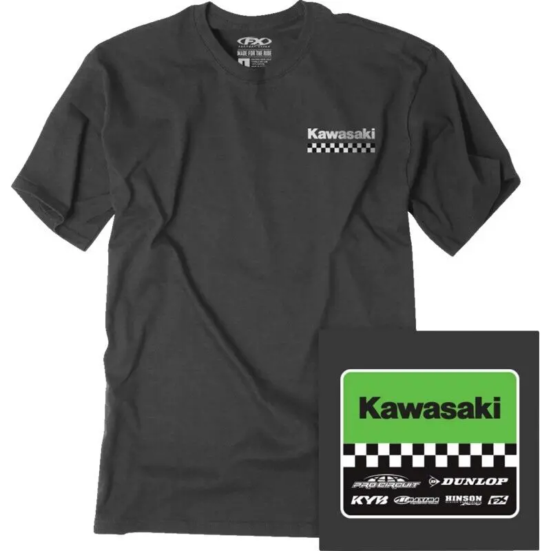 Factory Effex Kawasaki Starting Line T-Shirt Large Heather Charcoal#27-87104 1