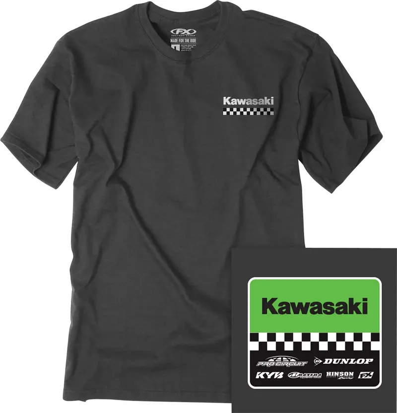 Factory Effex Youth Kawasaki Starting Line T-Shirt Heather Charcoal#27-83102 1