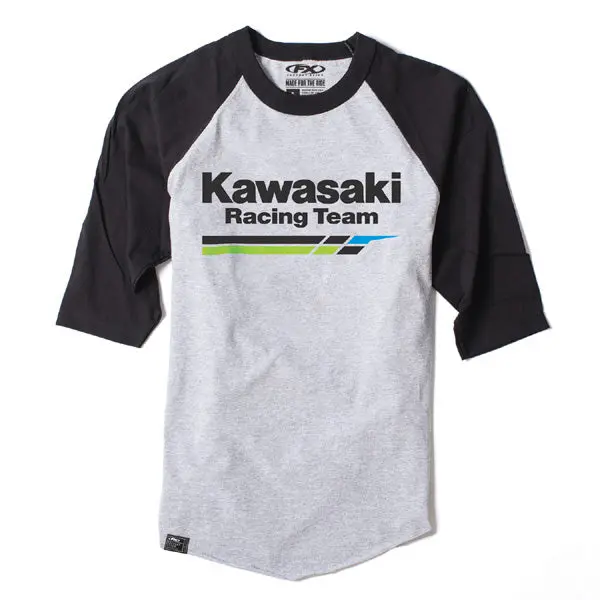 Kawasaki Racing Men's Baseball Shirt / Heather Gray-Black (Xxl)#17-87128 1