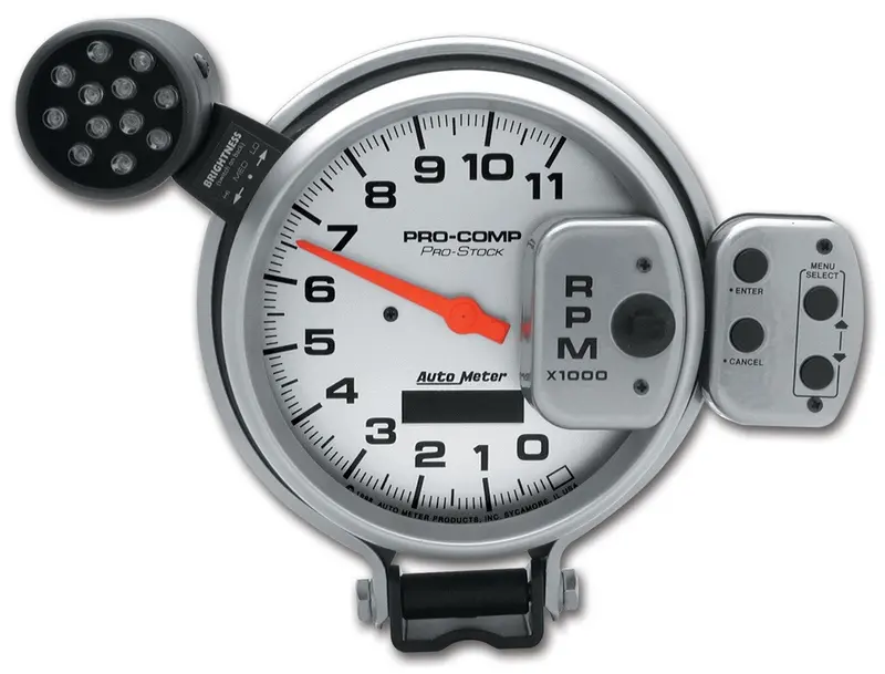 Autometer 6834 Gauge; Tach; 5In.; 11K Rpm; Pro-Stock Pedestal W/Super Lite/Peak Mem; Ul 1