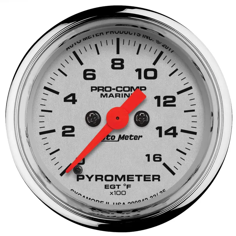 Autometer Marine Chrome Pyrometer – 2-1/16" Dial, 0–1600°F Range, Ultra-Lite Design (Model 200842-35) 1
