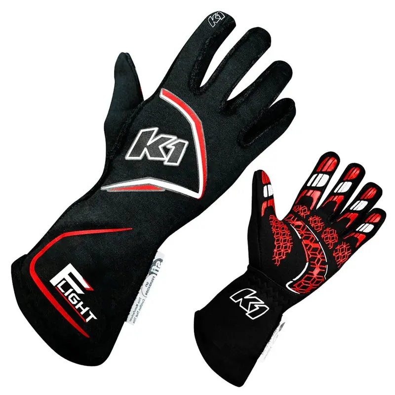 K1 Racegear Flight Gloves – Large, Black/Red, Non-Perforated – 23-Flt-Nr-L 1