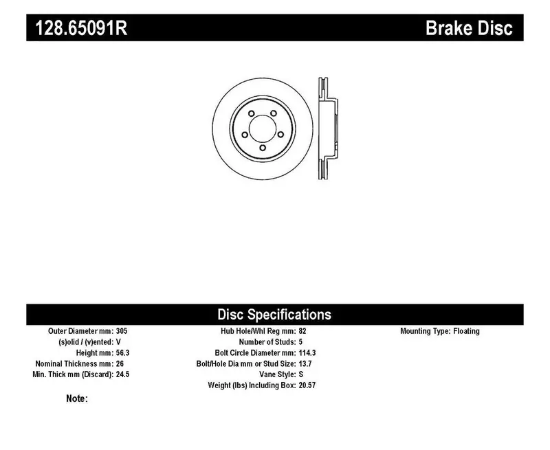 Stoptech 128.65091R Front Right Cross-Drilled Sport Brake Rotor 1