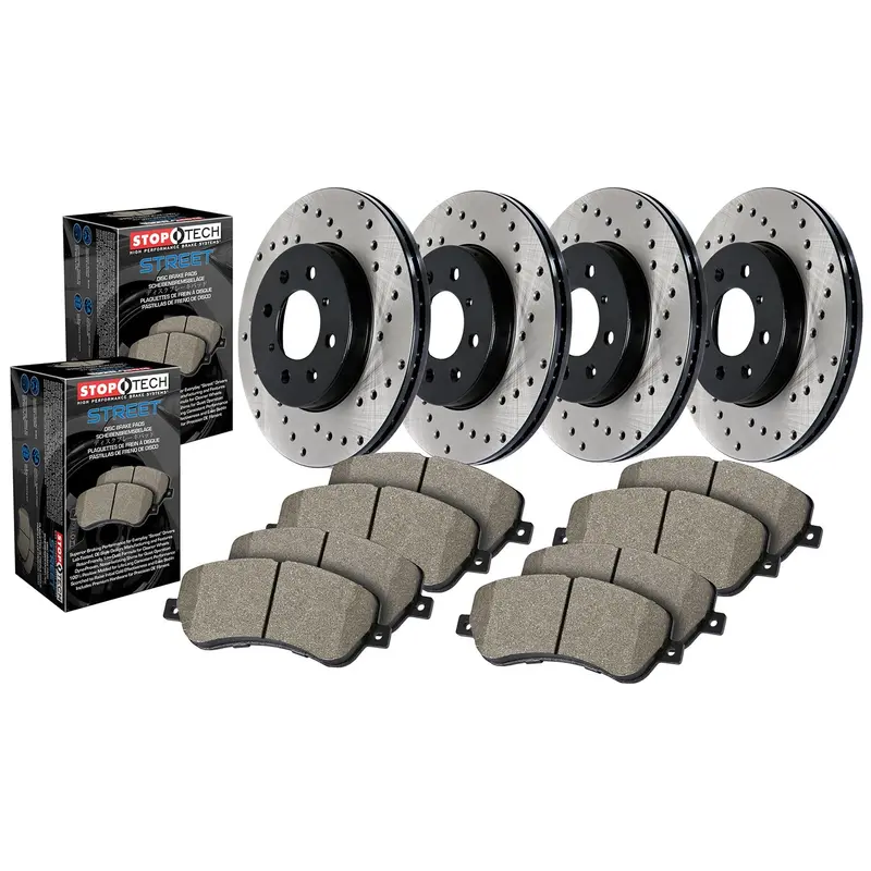 Stoptech 936.42093 Street Axle Pack – Drilled Front And Rear Brake Kit 1