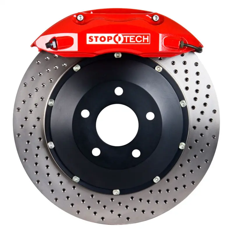 Stoptech Big Brake Kit – Red Calipers & Drilled Two-Piece Front Rotors, #83.102.4700.72 1