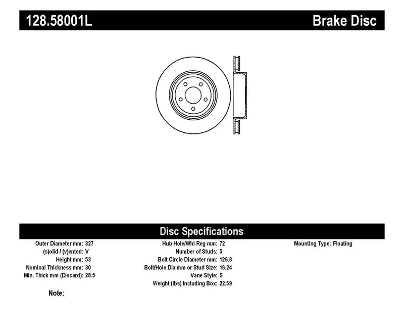 Stoptech Sport Cross-Drilled Front Left Brake Rotor – Model 128.58001L 1